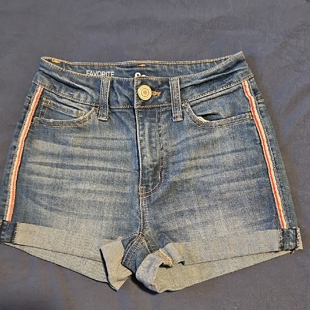 SO Blue and Red Jean Shorts Distressed Style